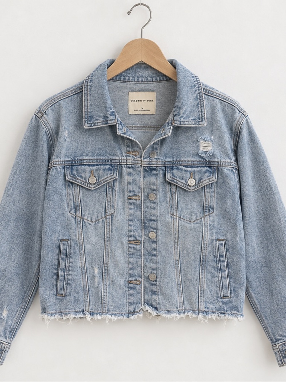 Celebrity Pink Light Wash Cropped Denim Jacket